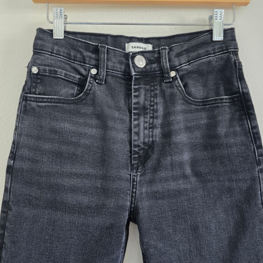 Sandro Paris Womens High Waisted Ankle Raw Hem Slim Jeans Size-S (36) Black - Picture 5 of 11